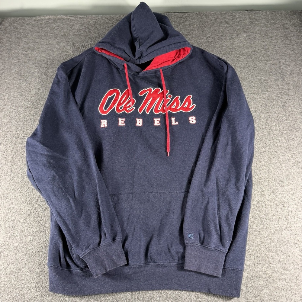 Ole Miss Rebels Hoodie Navy Embroidered Kangaroo Pocket Size XL Football